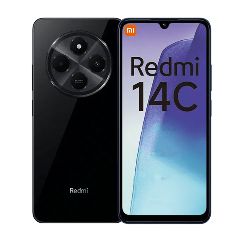 A Redmi 14C smartphone showing the front screen display and rear camera setup.